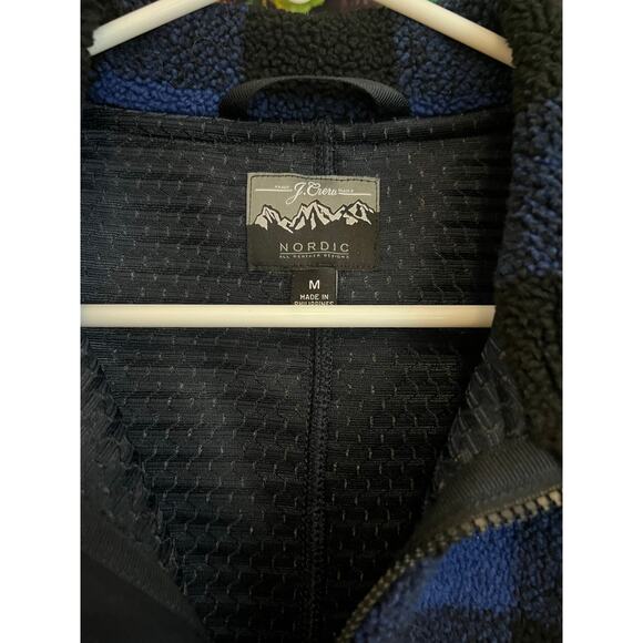 J Crew Nordic Sherpa Fleece Vest Terry Buffalo Check Blue Black Men's M (Fits L) - Picture 3 of 9